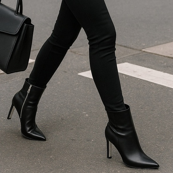 MICHAEL Michael Kors Black Leather Ankle Boots with Silver Heel Size 6.5M NWB - Picture 1 of 12